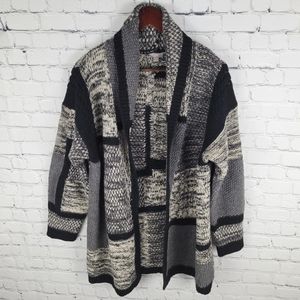 J. JILL | wool blend chunky patchwork knit long sleeve open cardigan
